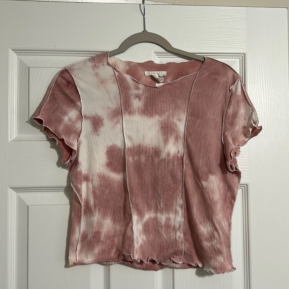 Full Tilt Women’s Pink Tie-dye Ruffled Hem Crop Top Size XXL